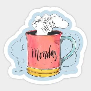 Cute Watercolor Monday Quote With Coffee Cup Sticker